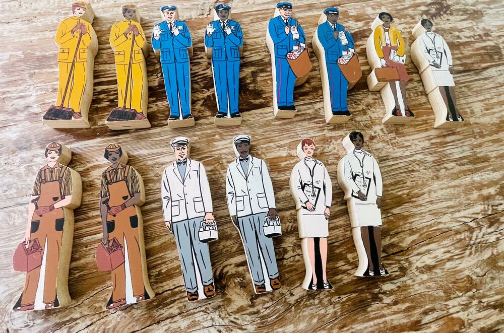 Vintage Wooden Occupational Worker Figures Toys Lot of 14 Height 7 7/8"